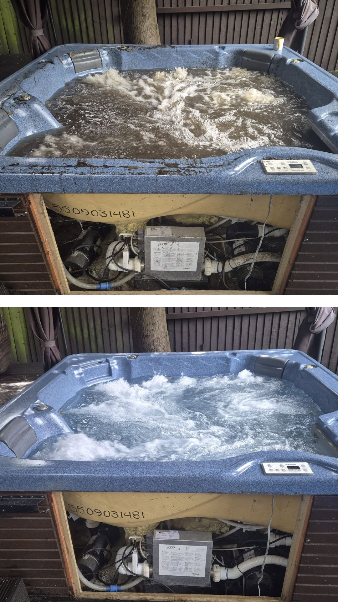 before and after a hot tub deep clean service
